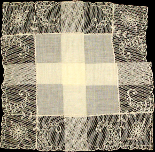 Yellow Cornucopia Embroidered Lace Vintage Wedding Handkerchief