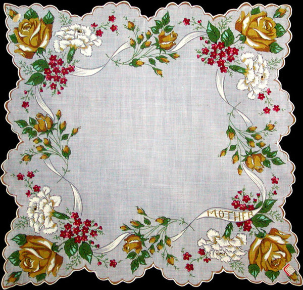 Floral Print Mother Vintage Handkerchief Unused New Old Stock