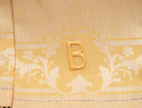 Damask Linen Vintage Guest Towel w Tatting, Monogram B - Yellow