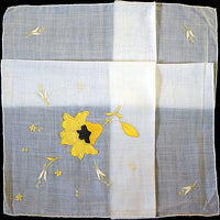 Embroidered Yellow Satin Flower Vintage Handkerchief Madeira