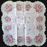 Vermilion Rose Bouquets NOS Vintage Handkerchief